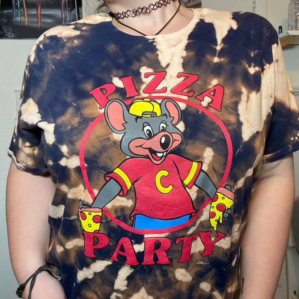 Custom Tie Dye ChuckECheese Pizza Party Shirt 2XL